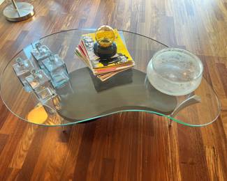 Modern Two Tier Glass Top Kidney Shaped Coffee Table