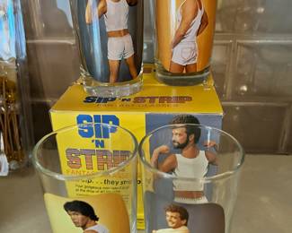 1970's Male Sip and Strip Glasses - Set with Original Box