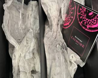 Pair of Waterford Lismore Diamond Crystal Champagne Flutes