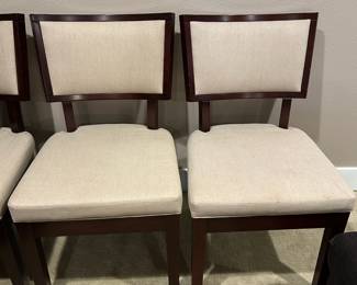 Dark Wood Contemporary Dining Chairs with Off White Upholstery
