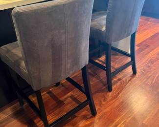 Pair of Bar Stools with Gray Upholstery