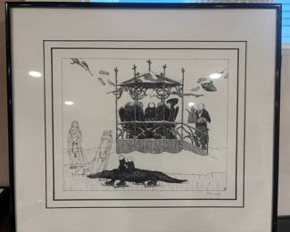 Framed & Matted Lithograph "Ice Skating Alligator" by Edward Gorey
