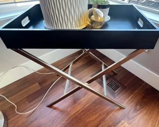 Black Tray Top Side Table with Silver Tone Metal Base