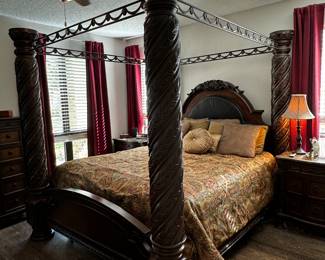 Stately King Size Canopy Poster Bed Ashley Furnitute