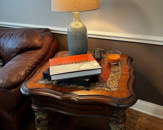 Heavy wood and glass end table 