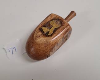 Vintage Inlaid Brass Wood Dreidel 