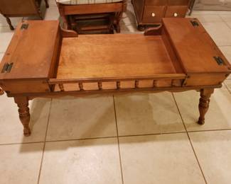 ETHAN ALLEN COFFEE TABLE WITH HINGED STORAGE, MID CENTURY