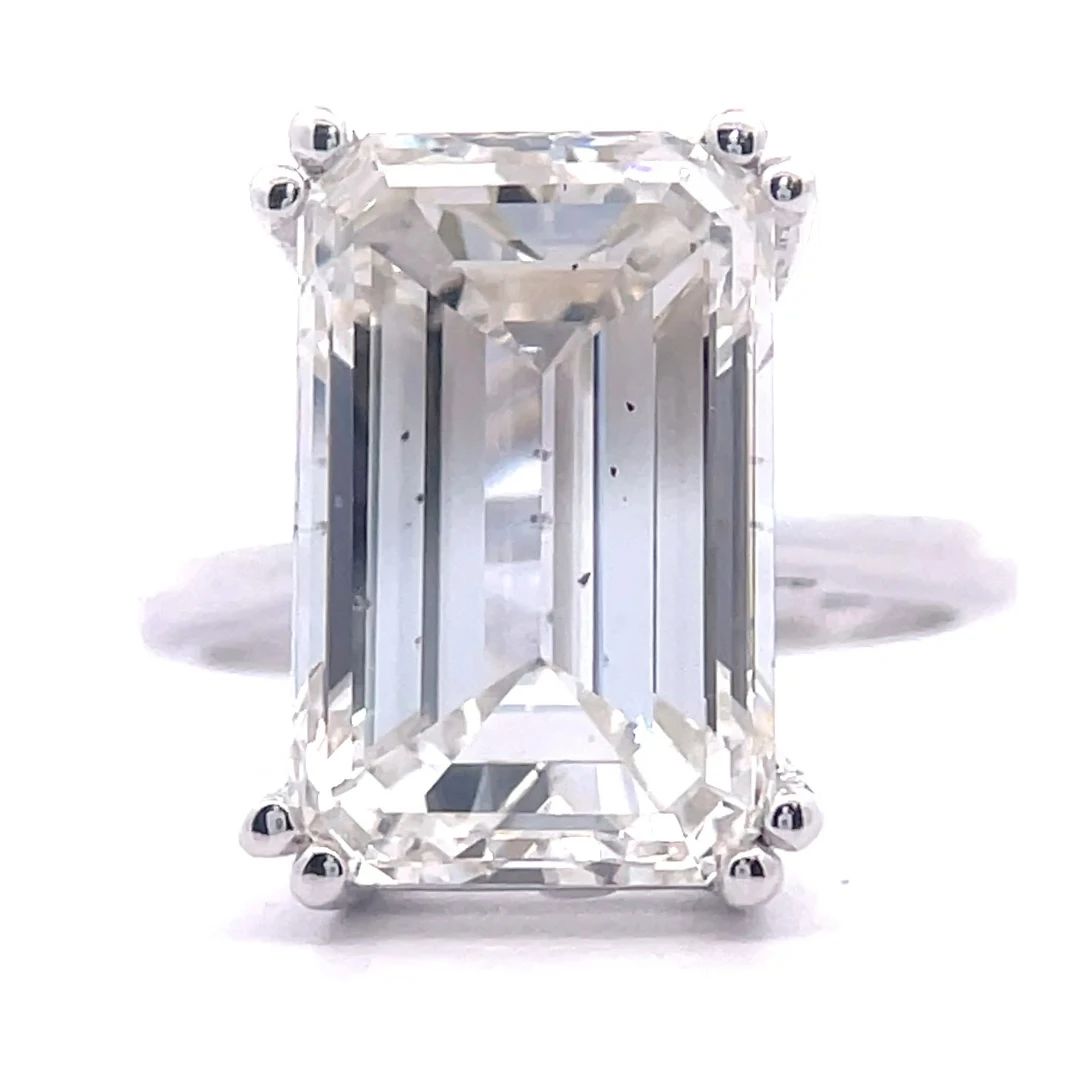 NEW! Large 10 Carat Emerald Cut Diamond Solitaire Ring in 14k White Gold