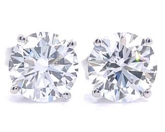 2 Carat Diamond Round Brilliant Cut Solitaire Stud Earrings in 14k White Gold