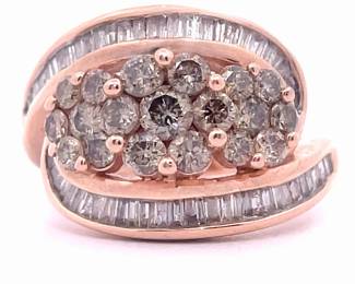 1.50 Carat Diamond Cluster & Channel Baguette Bypass Ring in 14k Rose Gold
