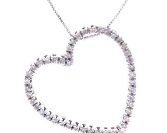 Dazzling XL 0.50 Carat Pavé Diamond Open Halo Heart Pendant in 14k White Gold