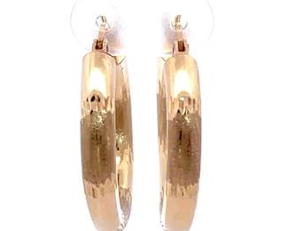 Round Tubular Textured Medium-Large Hoop Earrings in 14k Yellow Gold