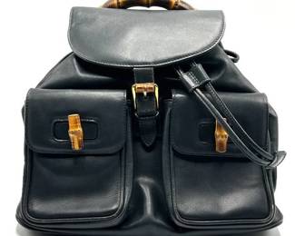 Gucci Black Leather Bamboo Backpack