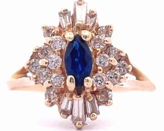 0.25 Carat Diamond & Marquise Blue Sapphire Ballerina Cluster Ring in 14k Yellow Gold