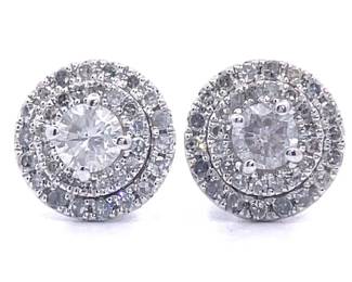1 Carat Diamond Round Concentric Halo Stud Earrings in White Gold