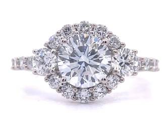 2.25 Carat Diamond Round Pavé Halo Ring in 14k White Gold