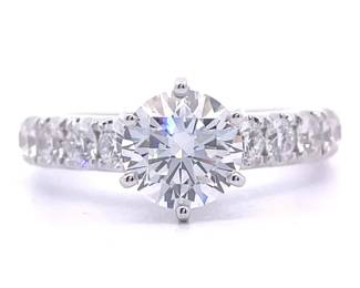 Classic 2.35 Carat Diamond Solitaire Pavé Ring in 18k White Gold