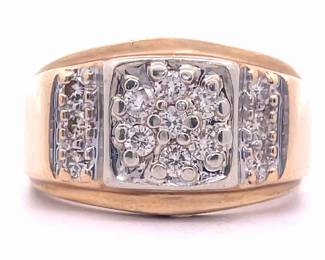 Men's 0.40 Carat Diamond Pavé Tapered Beveled Ring in 14k Yellow Gold