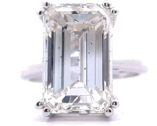 NEW! Large 10 Carat Emerald Cut Diamond Solitaire Ring in 14k White Gold