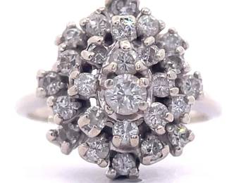 Glamorous 1 Carat Diamond Stacked Pear-Shaped Cluster Ring in 14k White Gold