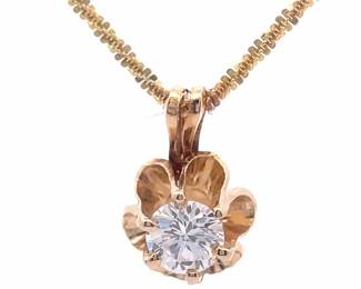 0.15 Carat Diamond Solitaire Blooming Tulip Pendant in 14k Yellow Gold