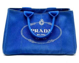 Prada Blue Canapa Canvas Tote Bag