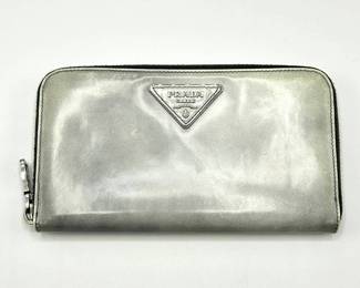 Prada Gray Patent Leather Zip-Around Wallet