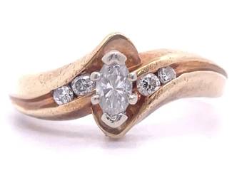 Marquise Diamond Curved Bypass Channel Ring in 14k Yellow Gold