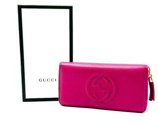 Gucci Soho Leather Zip-Around Wallet in Vibrant Pink w/ Box