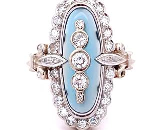 Rare Antique Estate! Edwardian Vertical 5-Stone Halo Fleur de lis Ring in 14k Two-Tone Gold