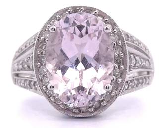 0.50 Carat Diamond & Kunzite Oval Halo Triple Split Shank Ring in 14k White Gold *VIDEO*

