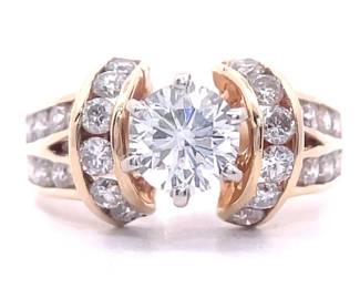 0.80 Carat Diamond Half Halo Split Shank Channel Ring in 14k Yellow Gold
