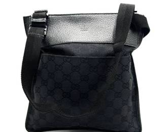 Gucci Black GG Canvas x Leather Crossbody Bag