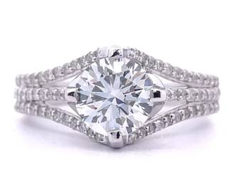 2.11 Carat Diamond Pavé Split Shoulder Shank Cathedral Ring in 18k White Gold