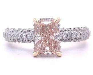 2.25 Carat Fancy Pink & White Diamond Hidden Halo Pavé Ring in 14k Two-Tone Gold