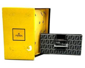 Fendi Zucchino Canvas Wallet with Buckle Closure w/ Box