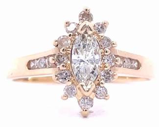 0.35 Carat Marquise Diamond Cluster Ring in 14k Yellow Gold