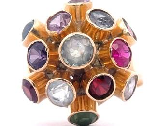 Sputnik H Stern Multi-Gemstone Bezel Ring in 18k Yellow Gold