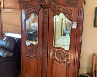 Carved Mirrored Armoire