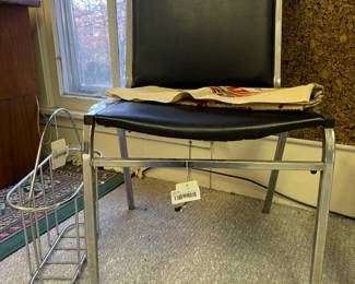 MCM Chrome and Black Chair, MCM Chrome Magazine Rack