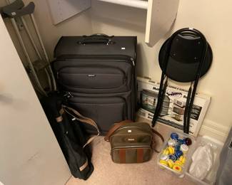 Luggage, crutches, stool