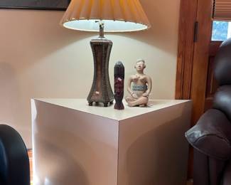 Triangular Side Table, Pre-Columbian Ceramic Woman Replica