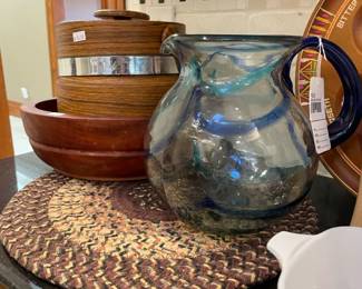 Glass Blown Pitcher, Ice Bucket