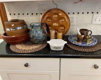 Glass Blown Pitcher, Mortar and Pestles, Ice Bucket, Seder Plate, Pepper Mills