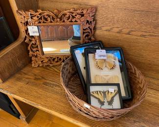 Taxidermied Butterfly Display Small, Carved Wood Framed Mirror
