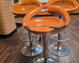(3) Orange and Chrome Chairs/ Bar Stools