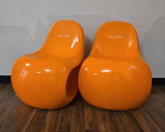 (2) Orange Modern Futuristic Chairs 