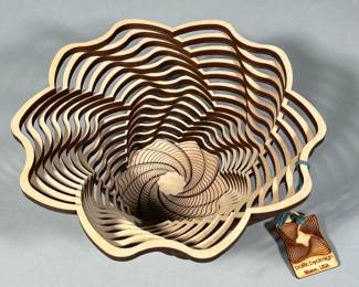 BALTIC BY DESIGN BOWL | Baltic by Design, Maine, all-wood tiered spiraling bowl in a star shape with original wooden tag attached. - h. 3.75 x dia. 9 in