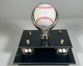 [METS SIGNED BASEBALL] Ken MacKenzie, TIM TEUFEL, ET AL. | With eight signatures, including Ken MacKenzie, in a display stand / lucite case. - h. 8 x w. 7 x l. 7.75 in (case)