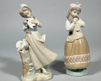 (2pc) LLADRO PORCELAIN FIGURES | Two Lladro figurines, including no. 4915 "Girl With Pigeons" and no. 5026 "Blushful Girl".